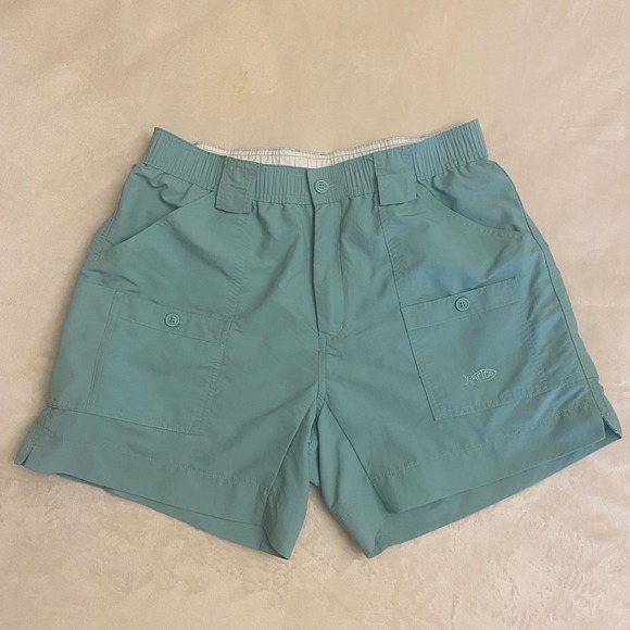 AFTCO Fishing Shorts Teal Nylon Size 34 Mens Cargo Pockets Quick Dry - Picture 1 of 8